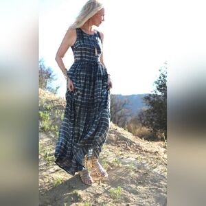 ANTHROPOLOGIE NEUW SHIBORI MAXI DRESS TIE DYE BACK CUTOUT SMALL EUC